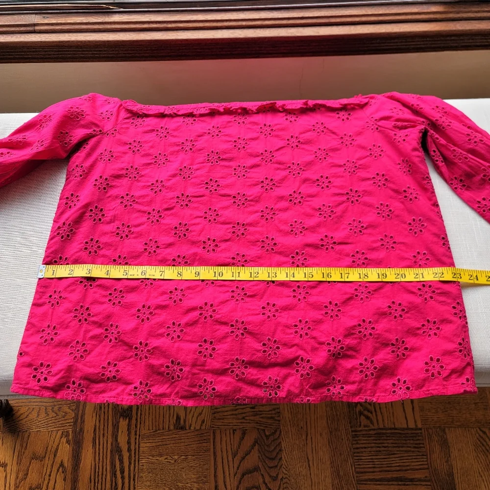 New! J.Crew sz Large L Ruffleneck Eyelet-Yoke Top in Berry Red NWT